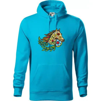 Pánská mikina Kůň barevný s listy - Mikina pánská Cape s kapucí - 5XL ( Světlý tyrkys )