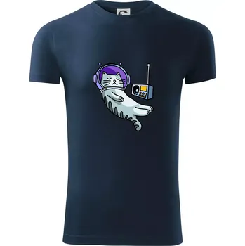 Pánské tričko Kočka na měsíci - Viper FIT - Pánské zůžené tričko - 2XL ( Námořní modrá (velmi tmavá - téměř černá) )