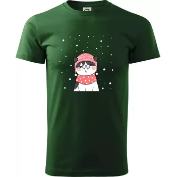 Pánské tričko Kočka v zimní čepici - Triko extra velké (5-8XL) - 8XL ( Lahvově zelená )