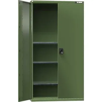 Dílenská skříň, v x š x h: 1950 x 1044 x 405 mm, dveře - dvoukřídlé plné, 3 x police 100 kg, barva zelená RAL6011