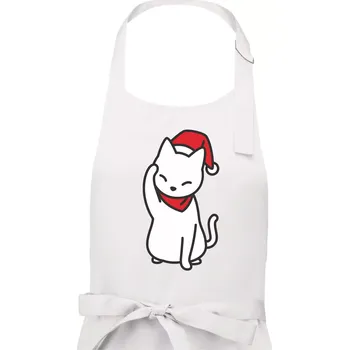 Kuchyňská zástěra Vánoční kočka mávající - Dámská zástěra na vaření - Univerzální velikost ( Bílá )