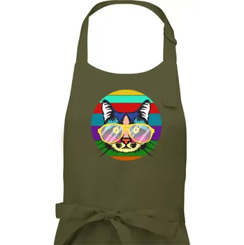 Kuchyňská zástěra Kočka při barevném západu - Pánská zástěra na vaření - Univerzální velikost ( Khaki )