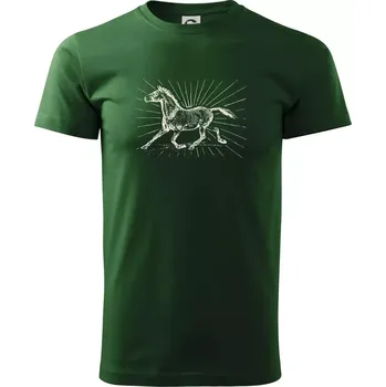 Pánské tričko Kůň a paprsky - Triko extra velké (5-8XL) - 6XL ( Lahvově zelená )