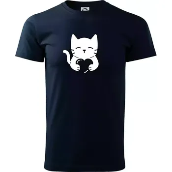 Kočka drží srdce - Triko extra velké (5-8XL) - 6XL ( Námořní modrá (velmi tmavá - téměř černá) )
