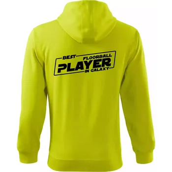 Pánská mikina Best floorball player in galaxy - Mikina s kapucí na zip trendy zipper - 3XL ( Limetková )