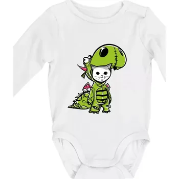 Kojenecký body Kočkosaurus Rex - Body kojenecké s dlouhým rukávem - Dlouhý r. do 3 měs ( Bílá )