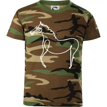 Kůň kreslený - Dětské maskáčové triko - 104-110cm / 3-4 roky ( Hnědý maskáč )