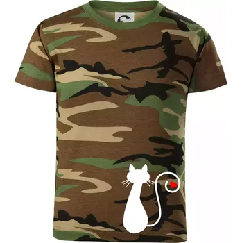 Chlapecké tričko Zamilovaná kočka ocásek - Dětské maskáčové triko - 134 cm/8 let ( Hnědý maskáč )