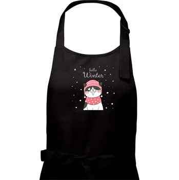 Kuchyňská zástěra Kočka v čepici s vystrčeným jazykem - Dámská zástěra na vaření - Univerzální velikost ( Černá )