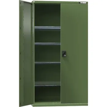 Dílenská skříň, v x š x h: 1950 x 1044 x 655 mm, dveře - dvoukřídlé plné, 4x police 100 kg, barva zelená RAL6011