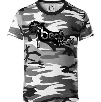 Chlapecké tričko Beach volleyball obrys - Dětské maskáčové triko - 134 cm/8 let ( Šedý maskáč )