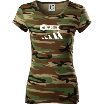 Dámské tričko I love dogs - tlapka - Dámské maskáčové triko - XS ( Hnědý maskáč )