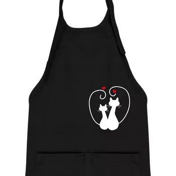 Kuchyňská zástěra Kočky - Zamilovaný pár - Dětská zástěra na vaření - Univerzální velikost ( Černá )