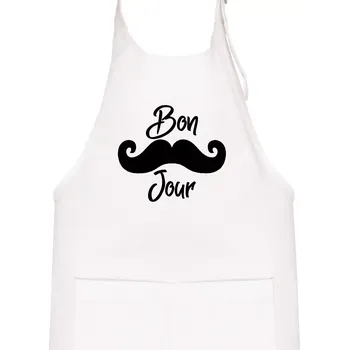 Kuchyňská zástěra Mustache Bon Jour - Dětská zástěra na vaření - Univerzální velikost ( Bílá )