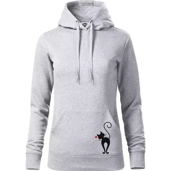 Dámská mikina Zamilovaná kočka zezadu - Mikina dámská Cape s kapucí - L ( Světlešedý Melír )