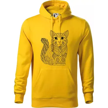 Pánská mikina Kočka sedící mandala - Mikina pánská Cape s kapucí - 3XL ( Žlutá )