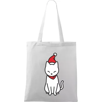 Vánoční kočka sedící - Taška bavlněná - 42 x 38 cm ( Bílá )