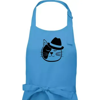 Kuchyňská zástěra Kočka s kloboukem - Dámská zástěra na vaření - Univerzální velikost ( Světlý tyrkys )