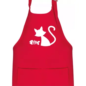 Kuchyňská zástěra Ryba vs kočka - Dětská zástěra na vaření - Univerzální velikost ( Červená )