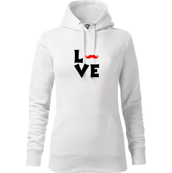 Dámská mikina Love mustache - Mikina dámská Cape s kapucí - M ( Bílá )