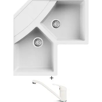 Granitový dřez Granitový dřez SET Elleci UNICO CORNER G68 bianco titano + Elleci MINERVA G68 bianco titano