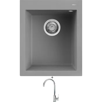 Granitový dřez Granitový dřez SET Elleci QUADRA 100 G48 cemento + Elleci C01 CADDY chrom