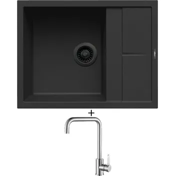 Granitový dřez Granitový dřez SET Elleci UNICO 125 černá edice + Laveo BONA BAB 265D nerez