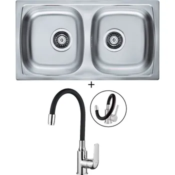 Nerezový dřez Nerezový dřez SET Alveus BASIC 160 3 1/2 tkaná struktura + Kuchinox ELZA BKE 761 chrom/černá