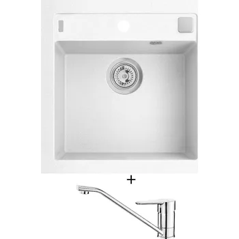 Granitový dřez Granitový dřez SET Alveus FORMIC 20 white 11 + Deante CORIO BFC 060M chrom