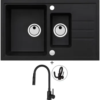 Granitový dřez Granitový dřez SET Alveus INTERMEZZO 70 černá matná + Deante NEO LUNO BOC N74M černá matná