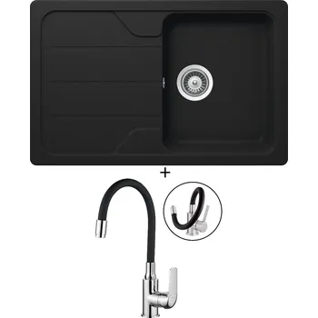 Granitový dřez SET Teka SIMPLA 45 S-TG 1B 1D černá metalická + Kuchinox ELZA BKE 761 chrom/černá
