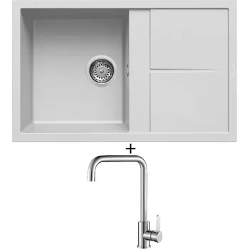 Granitový dřez Granitový dřez SET Elleci UNICO 300 G68 bianco titano + Laveo BONA BAB 265D nerez