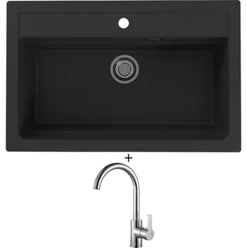Granitový dřez Granitový dřez SET Alveus ATROX 40 black 91 + Alveus TONIA chrom