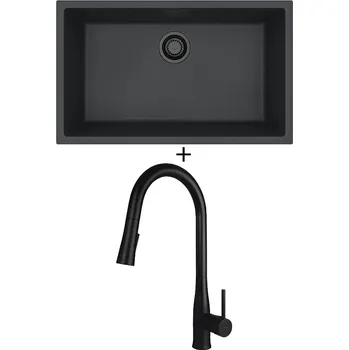 Granitový dřez Dřez pod desku SET Alveus OMNI 40 černá edice + Deante LUKRECJA N72M černá matná