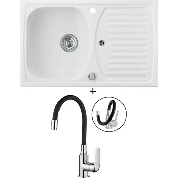 Granitový dřez Granitový dřez SET Alveus RECORD 30 white 11 + Kuchinox ELZA BKE 761 chrom/černá