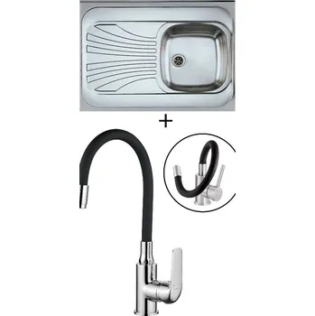 Nerezový dřez Nerezový dřez SET Alveus CLASSIC 30 X nerez s dřevěným rámem odkapávací plocha vlevo + Kuchinox ELZA BKE 761 chrom/černá