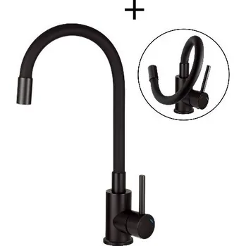 Granitový dřez Dřez pod desku SET Elleci QUADRA 110 UM černá edice + Deante NEO LUNO BOC N72M černá matná