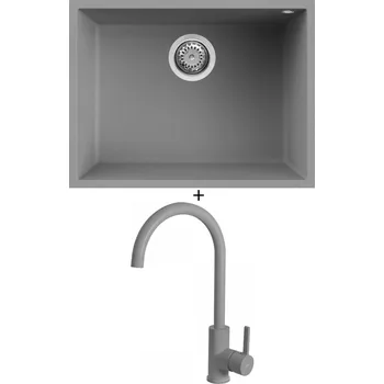 Granitový dřez Dřez pod desku SET Elleci QUADRA 110 UM G48 cemento + Elleci C01 CADDY G48 cemento