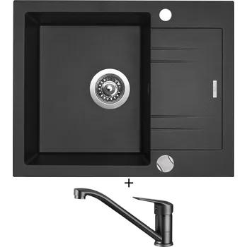 Kuchyňský dřez Granitový dřez SET Sinks LINEA 600 XC metalblack + Deante NEO BORO BMO N60M černá matná
