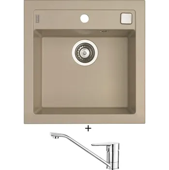 Granitový dřez Granitový dřez SET Alveus FORMIC 20 pebble 02 + Deante CORIO BFC 060M chrom