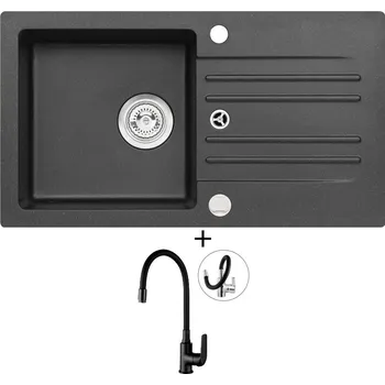Granitový dřez Granitový dřez SET Alveus CORTINA 140 black 91 + Kuchinox ELZA BKE B61D černá matná