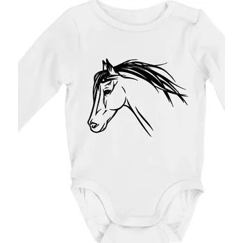 Kůň - hlava celá - Body kojenecké s dlouhým rukávem - Dlouhý r. 3-6 měs ( Bílá )