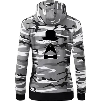 Dámská mikina Mustache pán - Dámská mikina trendy zipper s kapucí - S ( Šedý maskáč )