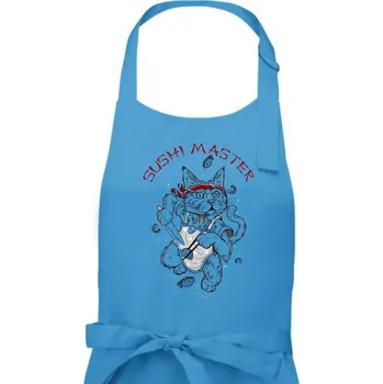 Kuchyňská zástěra Sushi master kočka - Pánská zástěra na vaření - Univerzální velikost ( Světlý tyrkys )
