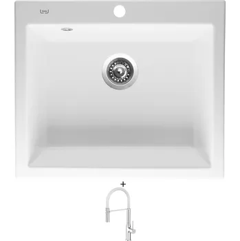Granitový dřez Keramický dřez SET Sinks CERAM 600 bílá + Laveo POLLA FLEXI chrom/bílá