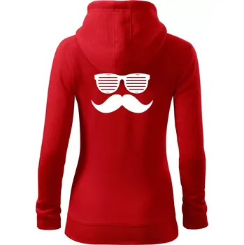 Dámská mikina Mustache brýle - Dámská mikina trendy zipper s kapucí - S ( Červená )