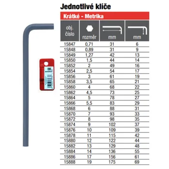 Klíč BONDHUS L-klíč 4.0mm krátký/karta