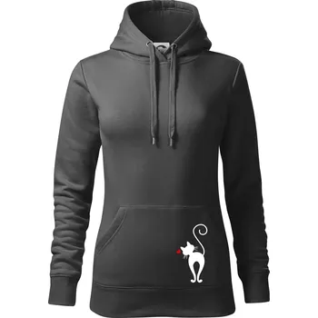 Dámská mikina Zamilovaná kočka zezadu - Mikina dámská Cape s kapucí - XL ( Tmavá břidlice (šedá se zeleným nádechem) )