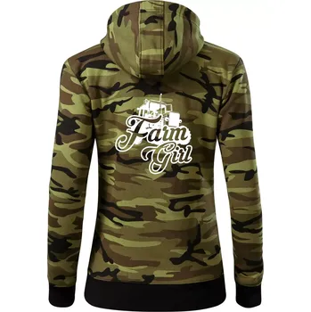 Dámská mikina Farm Girl - Dámská mikina trendy zipper s kapucí - XS ( Zelený maskáč )
