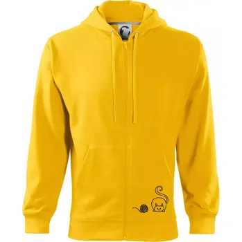Pánská mikina Kočka klubíčko - Mikina s kapucí na zip trendy zipper - XL ( Žlutá )